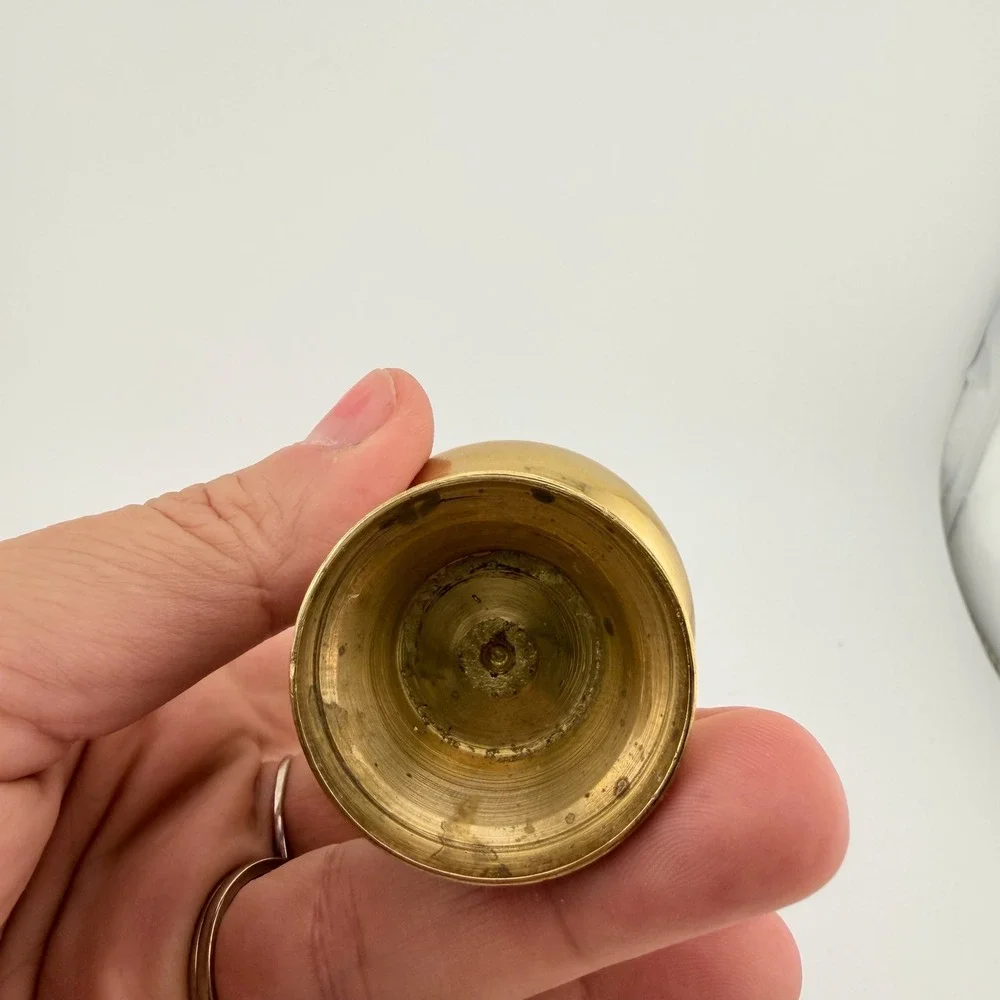 Small Gold Tone Etched Brass Bud Vase Scenic Hand Engraved Decor